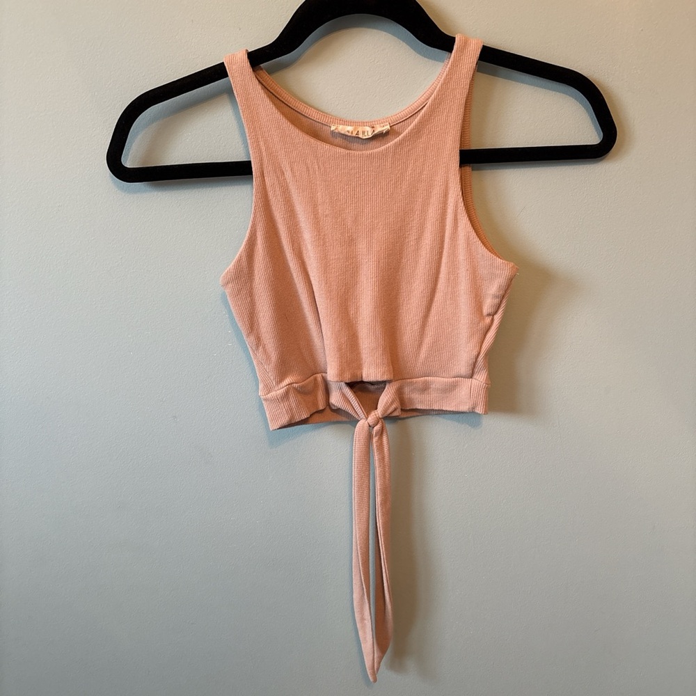Women's Tan Tie-Front Crop Top